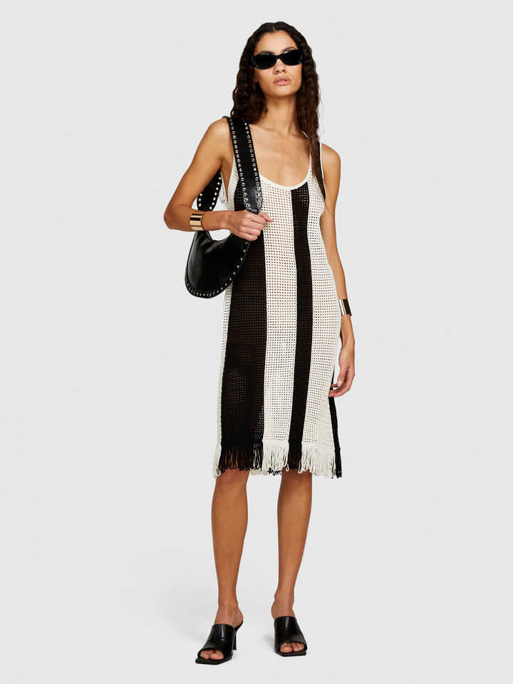 Striped perforated dress - women's midi dresses - Multi-color | Sisley image number 1